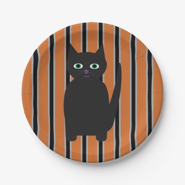 Prato De Papel Gatos Pretos do Halloween, Rico e divertidos (Frente)