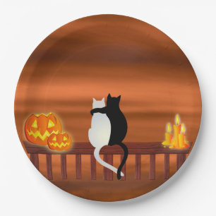 Prato De Papel Gatos Pumpkins Velas no Dia das Bruxas