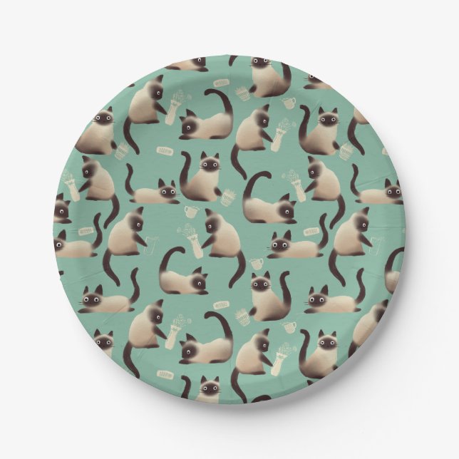 Prato De Papel Gatos Siameses Ruins A Arrancar Coisas (Frente)