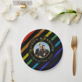 Prato De Papel Gay Men Wedding Photo Elegant Rainbow