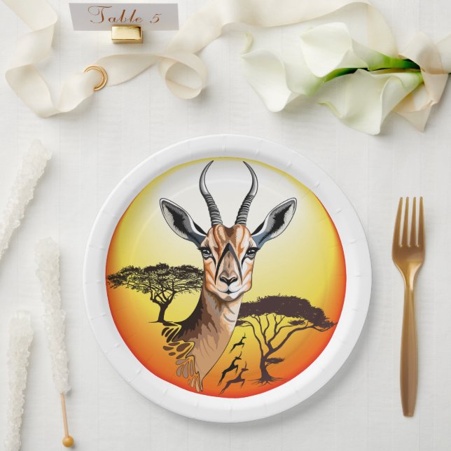 Prato De Papel Gazelle African Antelope Wild Animal (Casamento)