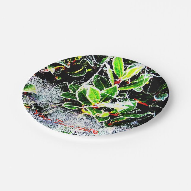 Prato De Papel geada coberta de christmas sagrados e bagas (Inclinado)