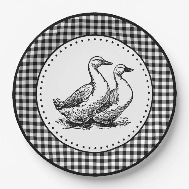 Prato De Papel Geese Gingham (Frente)