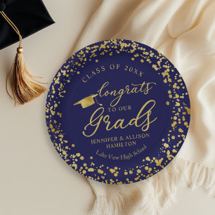 Prato De Papel Gêmeos Blue Gold Dobradinha de Diplomação