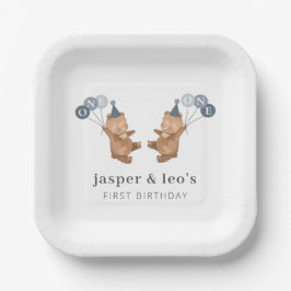 Prato De Papel Gêmeos-Meninos - Chapéus de Festa-Ursos - primeiro