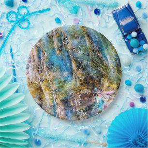 Prato De Papel Gemstone Labradorite Verde Azul