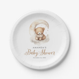 Prato De Papel Gender Neutral Teddy Bear Moon Stars Baby Shower