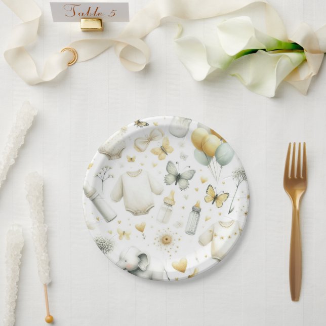 Prato De Papel Gênero Bebê neutro (amarelo) (Casamento)