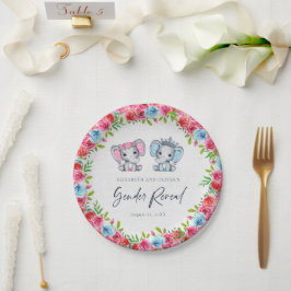 Prato De Papel Gênero elefante Revelar Chá de fraldas Azul e Rosa