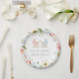 Prato De Papel Gênero Elegante Revelar Chá de fraldas Azul e Rosa