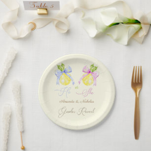 Prato De Papel Gênero Revelam limão azul-Arco cor-de-rosa