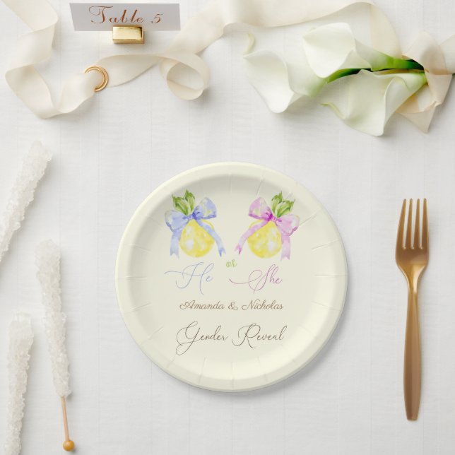 Prato De Papel Gênero Revelam limão azul-Arco cor-de-rosa (Casamento)
