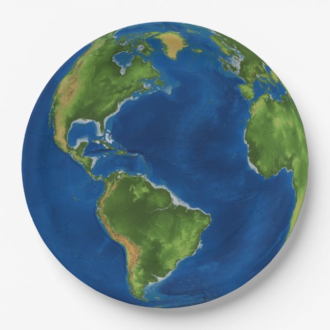 Prato De Papel Geografia do globo terrestre com aquarelas ilusão  (Frente)
