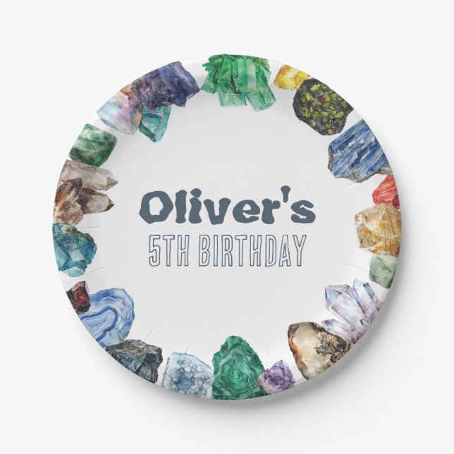 Prato De Papel Geology Birthday Rocks Dig Party (Frente)