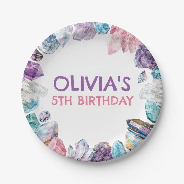 Prato De Papel Geology Girl Birthday Rocks Dig Party (Frente)