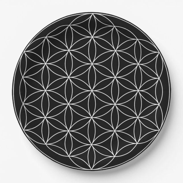 Prato De Papel Geometria Sagrada: Flor da Vida Preto e Branco (Frente)