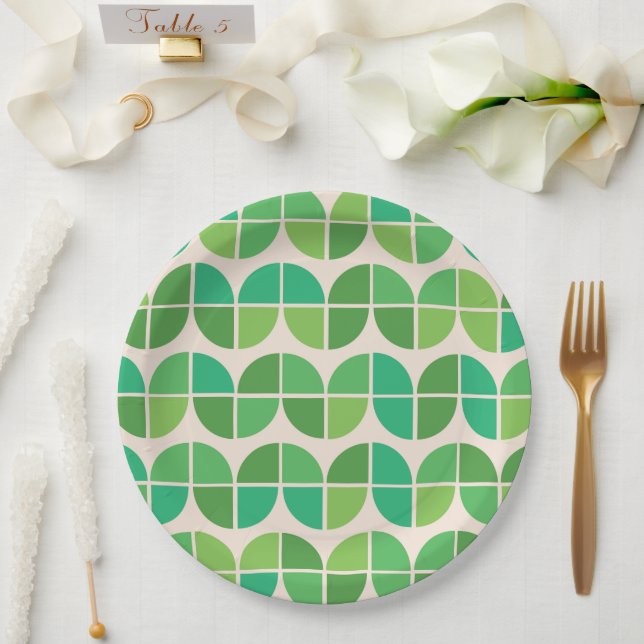 Prato De Papel Geométrico Meados do Século Limão Verde Menta (Casamento)