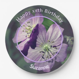 Prato De Papel Geranium Flowers Personalizadas Feliz Aniversário