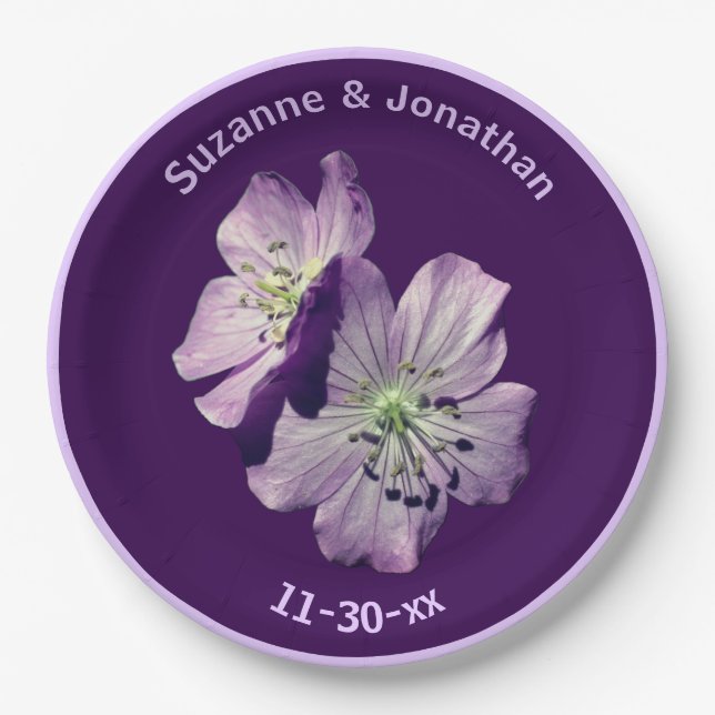 Prato De Papel Geranium Flowers Personalizados Bridal (Frente)