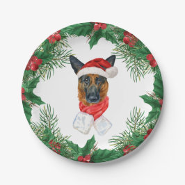 Prato De Papel German shepherd Cachorro Aquarela Natal