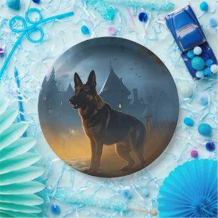 Prato De Papel German shepherd de Halloween assustado