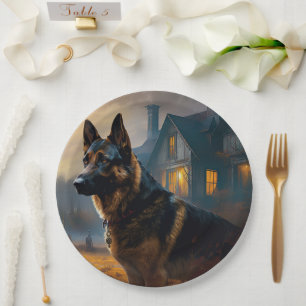 Prato De Papel German shepherd de Halloween assustado