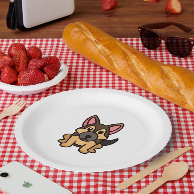 Prato De Papel german shepherd kawaii preto e desenho animado bro (Piquenique)