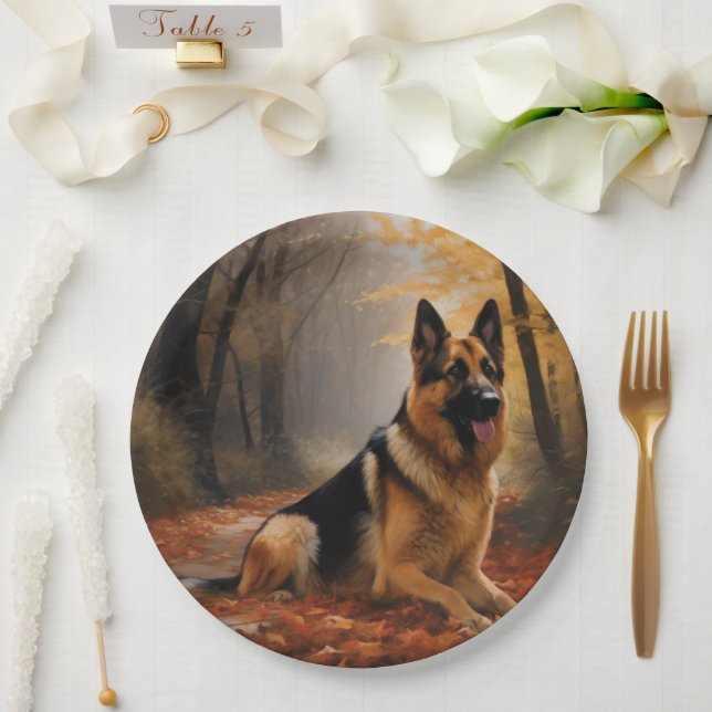 Prato De Papel German shepherd no outono Folhas caem inspiração (Casamento)