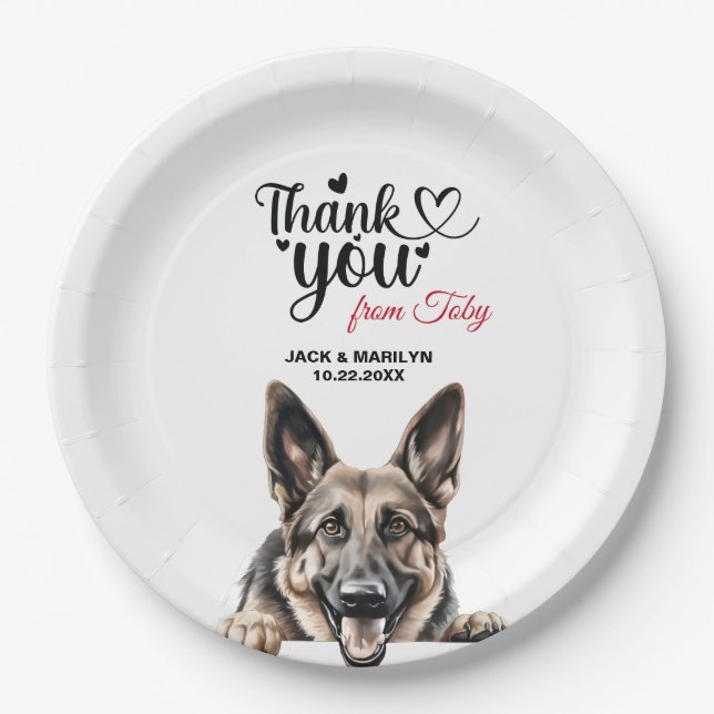 Prato De Papel German shepherd Wedding Obrigado (Frente)