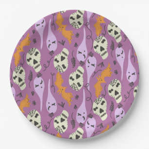Prato De Papel Ghost Ghost Cull Bat Halloween Doodles Purple