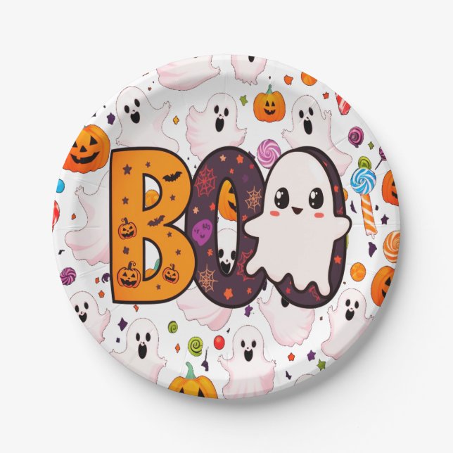 Prato De Papel Ghost Halloween Bonito a Spooky Sweet (Frente)