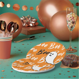 Prato De Papel Ghost Halloween preto - laranja branco