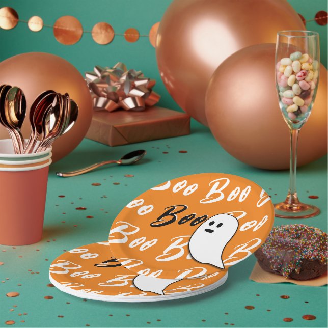 Prato De Papel Ghost Halloween preto - laranja branco (Múltiplo)