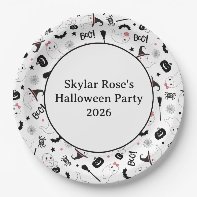 Prato De Papel Ghost Halloween Rapariga Rosa Bonita, Spooky (Frente)