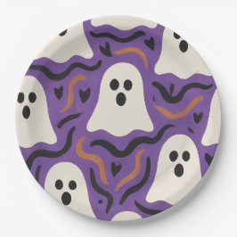 Prato De Papel Ghost Pattern Halloween