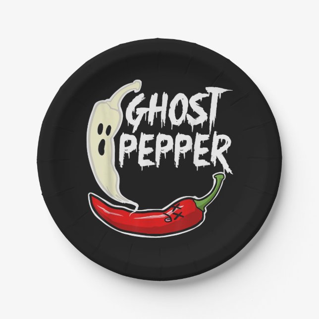 Prato De Papel Ghost Pepper Funny Spicy Hot Halloween Peppe (Frente)