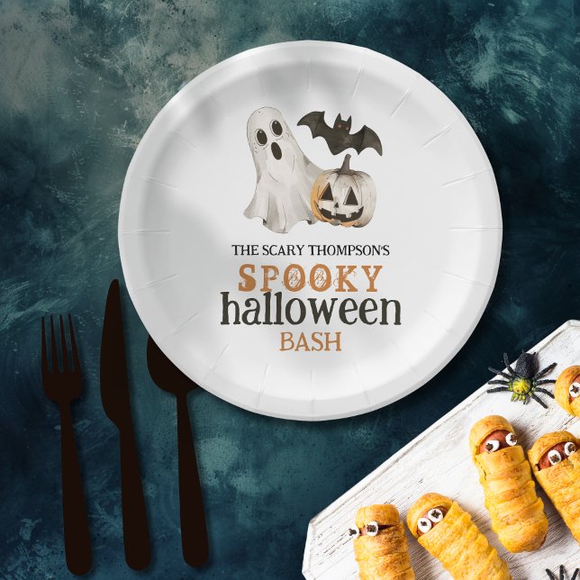 Prato De Papel Ghost Pumpkin Bat Name Spooky Halloween Bash (Criador carregado)