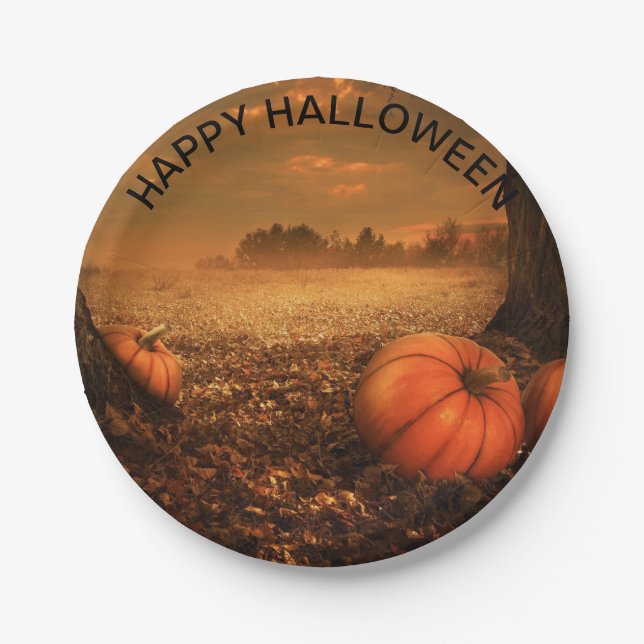 Prato De Papel Ghost Spooky Pumpkin Placa de Papel Halloween (Frente)