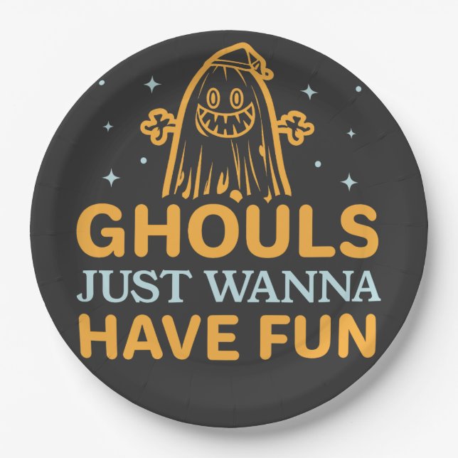 Prato De Papel Ghouls Só Quer Se Divertir! Dia das Bruxas (Frente)