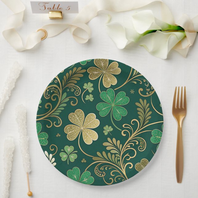 Prato De Papel Gilded Clover Flourish (Casamento)