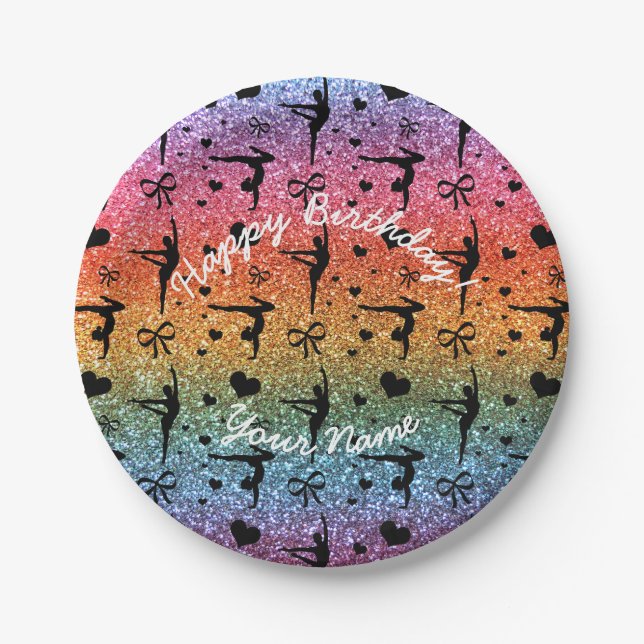 Prato De Papel Ginástica brilhante do brilho do arco-íris do (Frente)