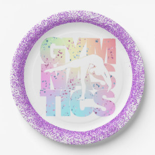 Prato De Papel Ginástica Confetti Letters com Glitter Roxo