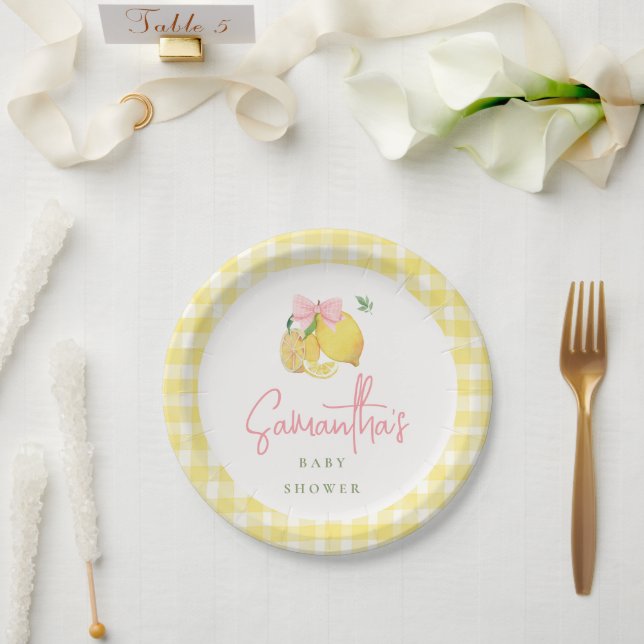 Prato de papel gingado amarelo com arco Citrus Pin (Casamento)