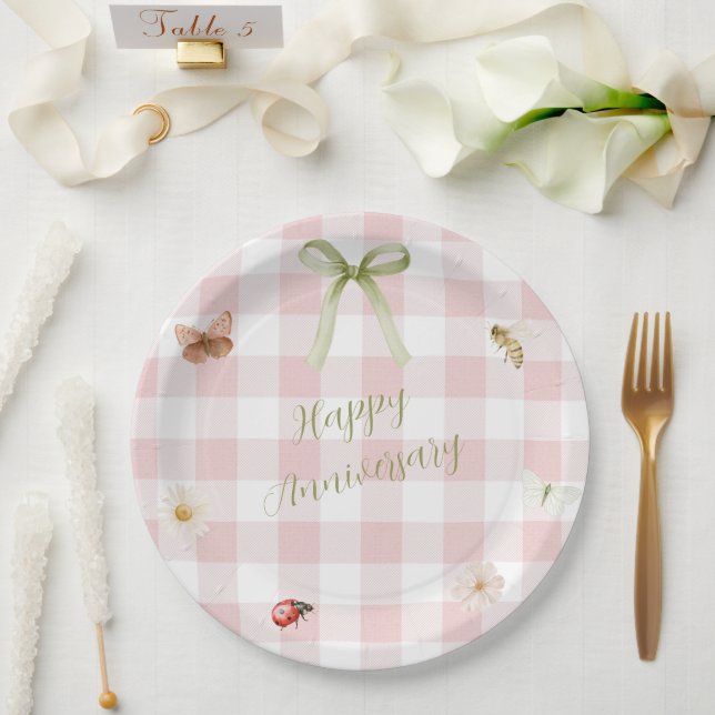 Prato de papel gingado rosa personalizado (Casamento)