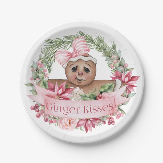 Prato De Papel Ginger Kisses Feliz Natal (Frente)