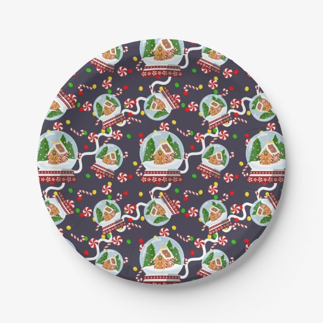 Prato De Papel Gingerbread Snow Globes (Frente)