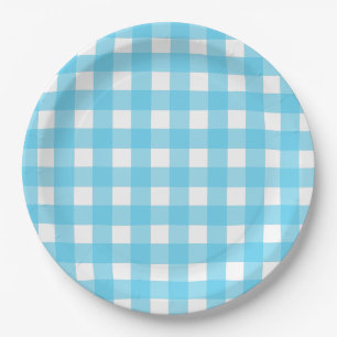 Prato De Papel Gingham azul-ceruliano brilhante