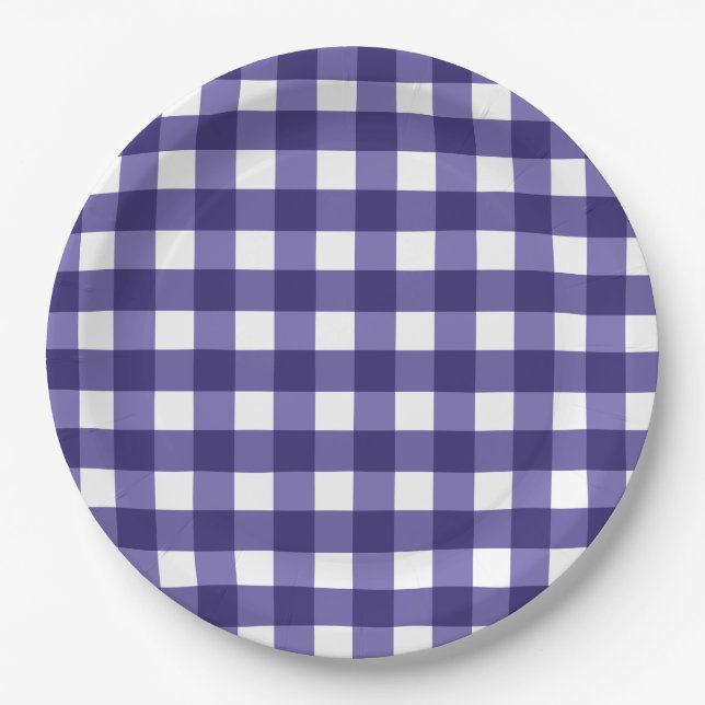 Prato De Papel Gingham azul marinho (Frente)
