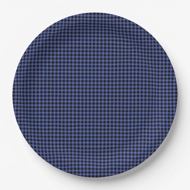 Prato De Papel Gingham Blue Black Classic Eterno Preto (Frente)