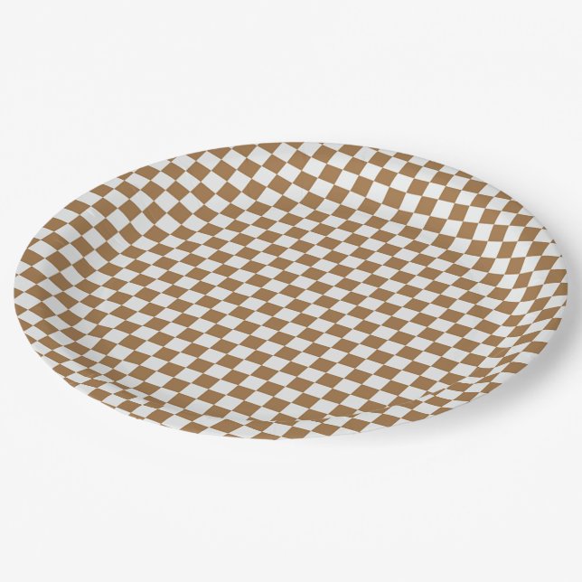 Prato De Papel Gingham Branco E Castanho Verificado (Inclinado)